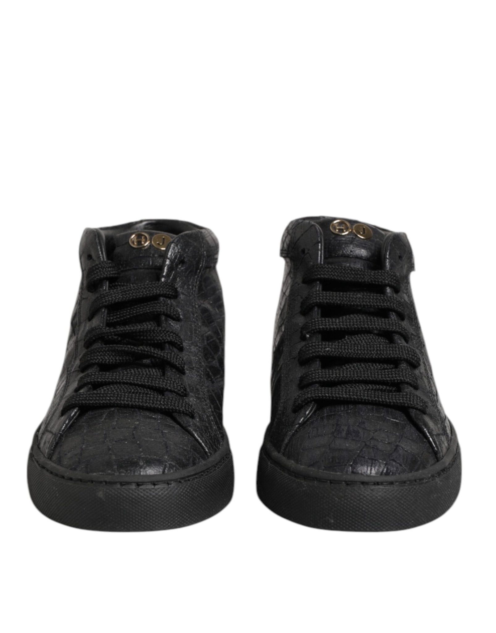 HIDE & JACK Black Leather Lace Up Mid Top Sneakers Shoes - RIMODA