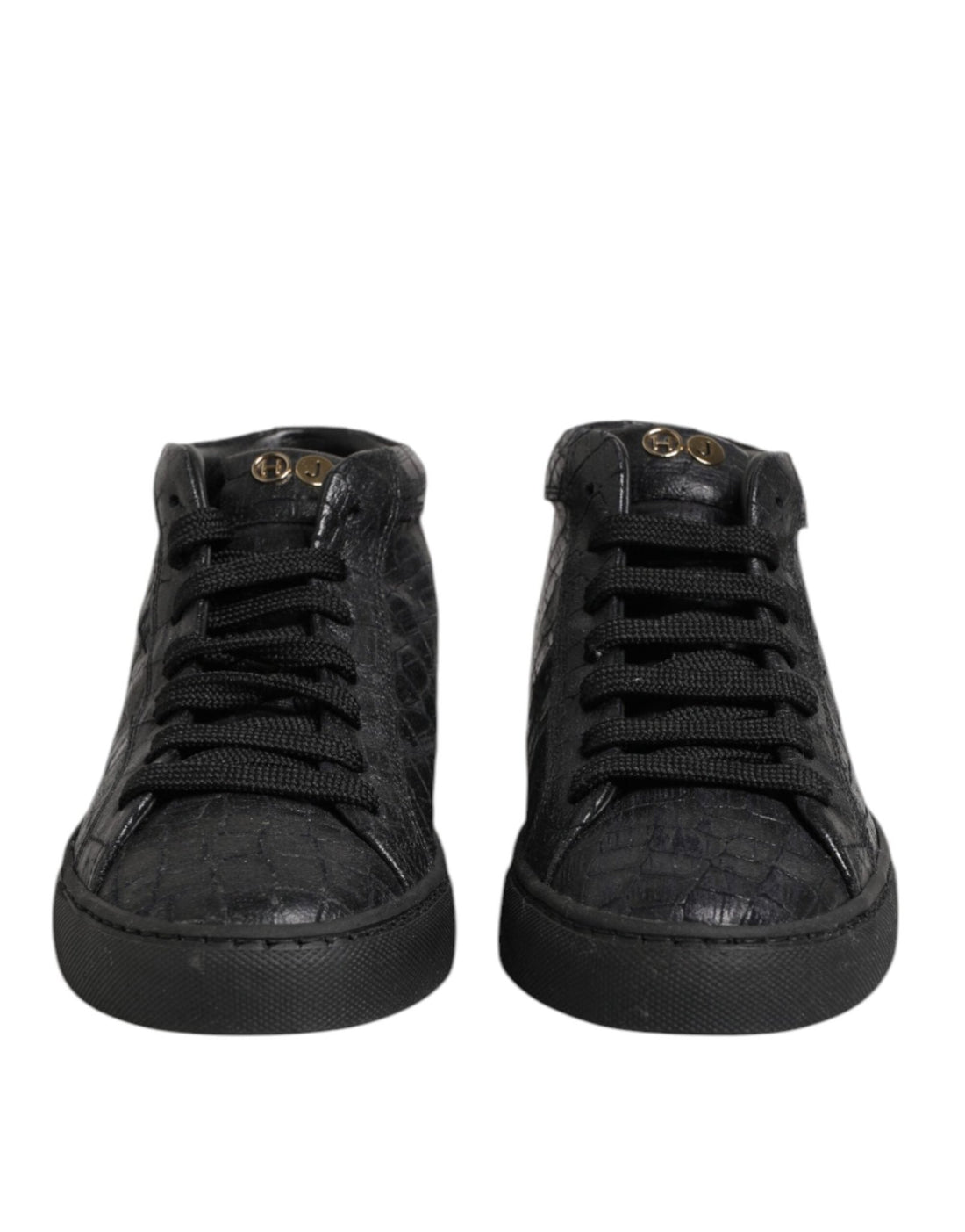 HIDE & JACK Black Leather Lace Up Mid Top Sneakers Shoes - RIMODA
