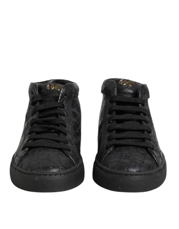 HIDE & JACK Black Leather Lace Up Mid Top Sneakers Shoes - RIMODA