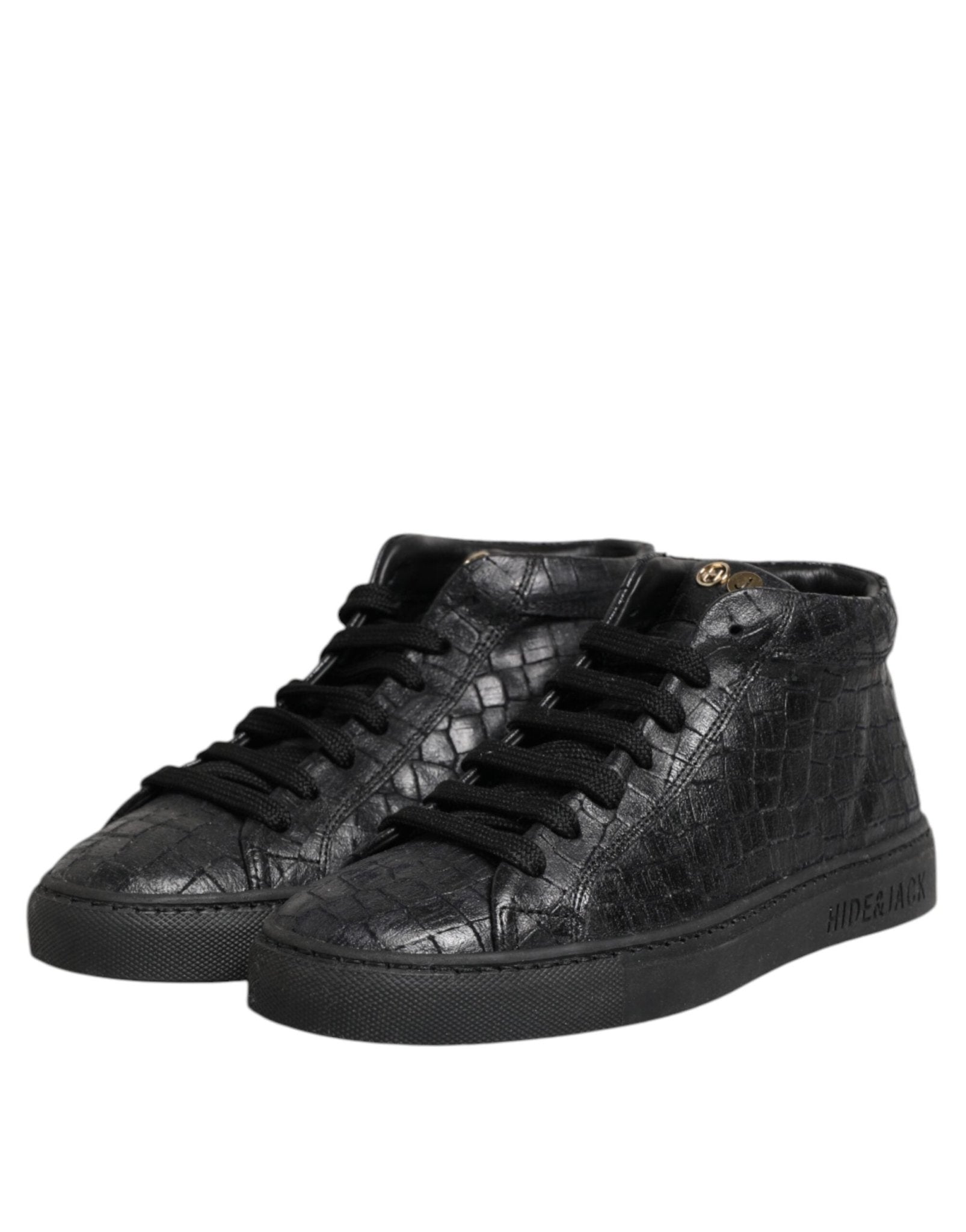 HIDE & JACK Black Leather Lace Up Mid Top Sneakers Shoes - RIMODA