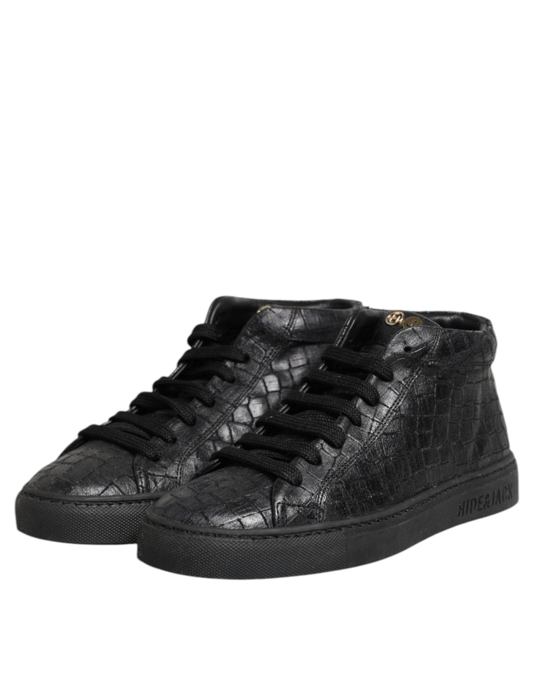 HIDE & JACK Black Leather Lace Up Mid Top Sneakers Shoes - RIMODA