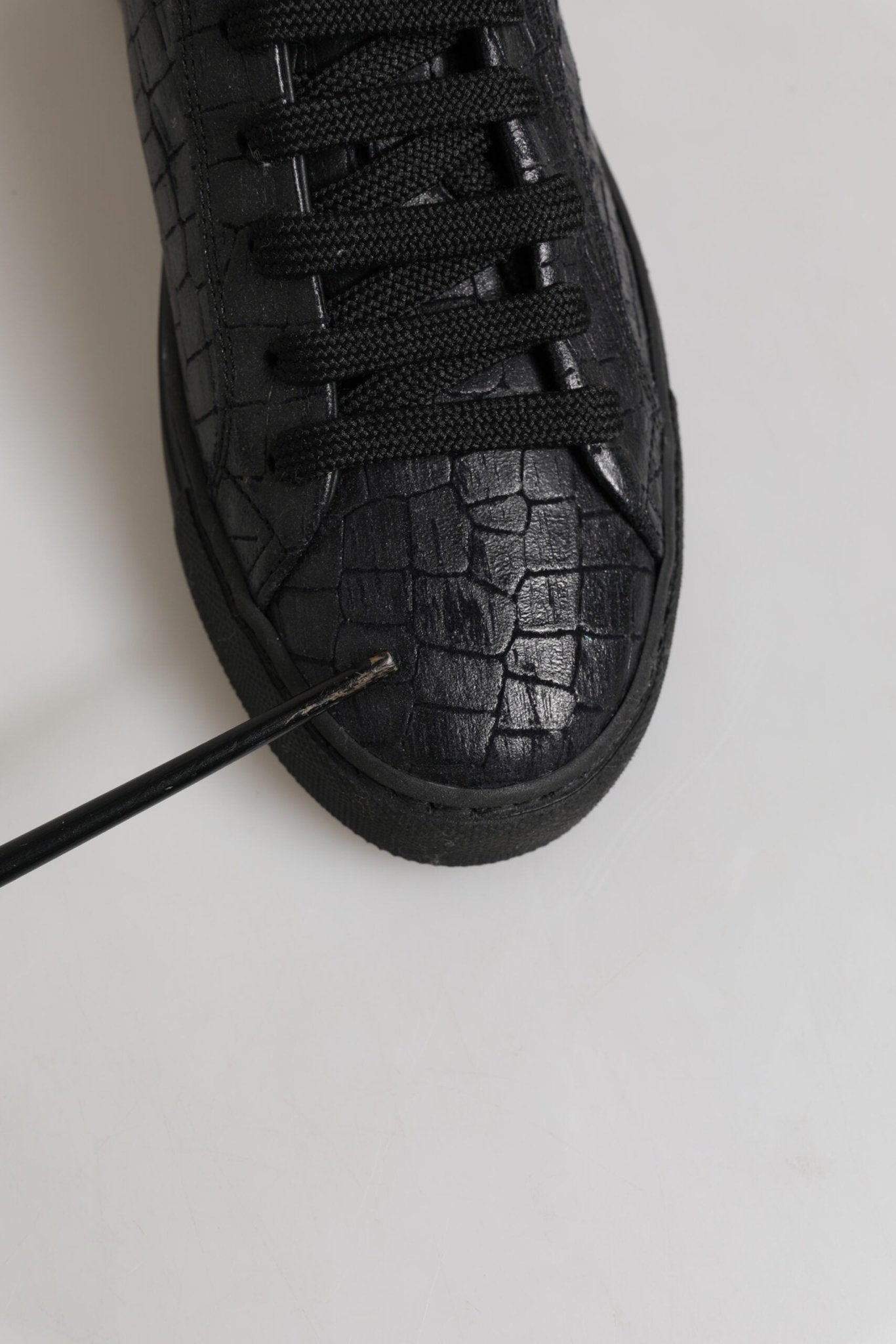 HIDE & JACK Black Leather Lace Up Mid Top Sneakers Shoes - RIMODA