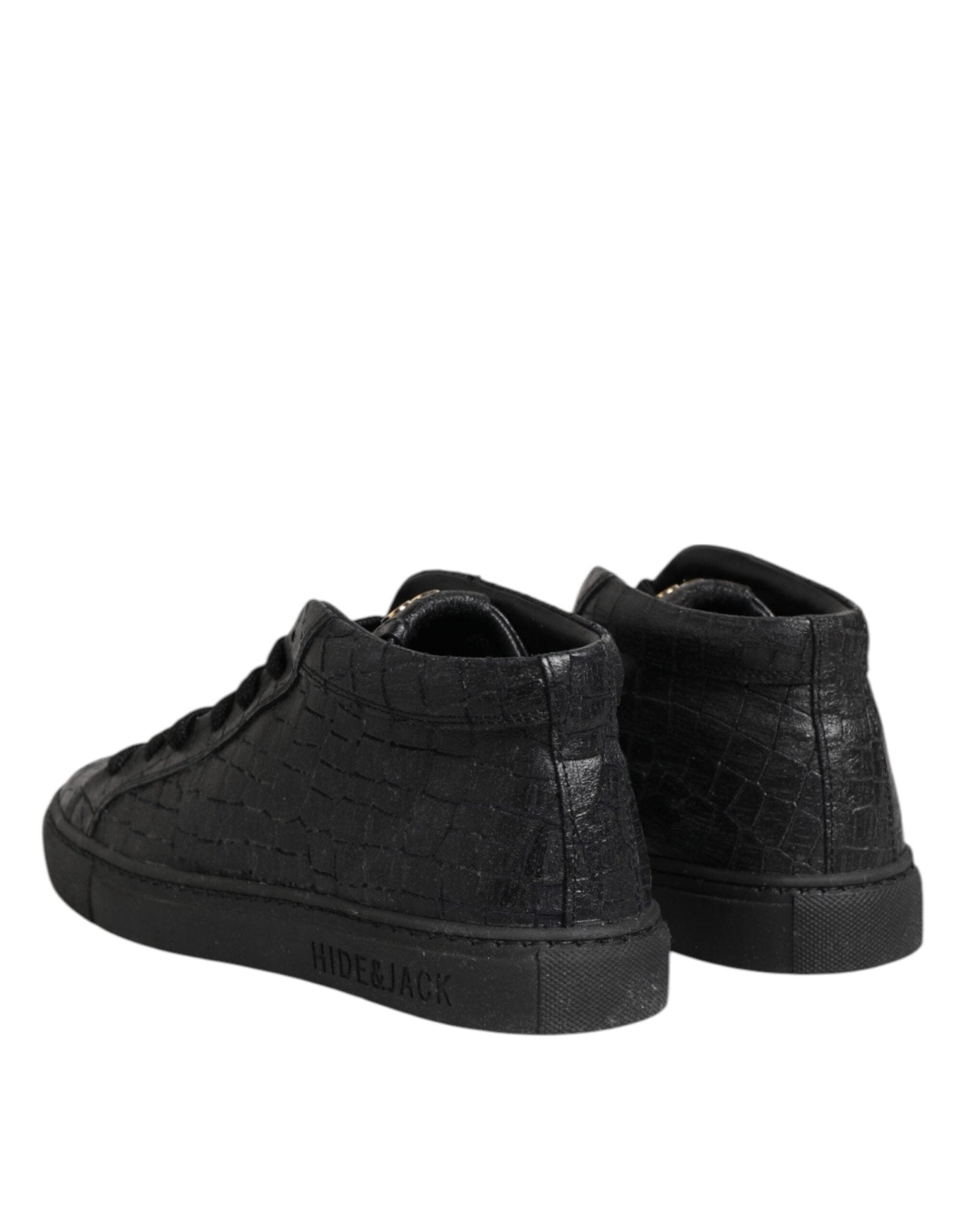 HIDE & JACK Black Leather Lace Up Mid Top Sneakers Shoes - RIMODA