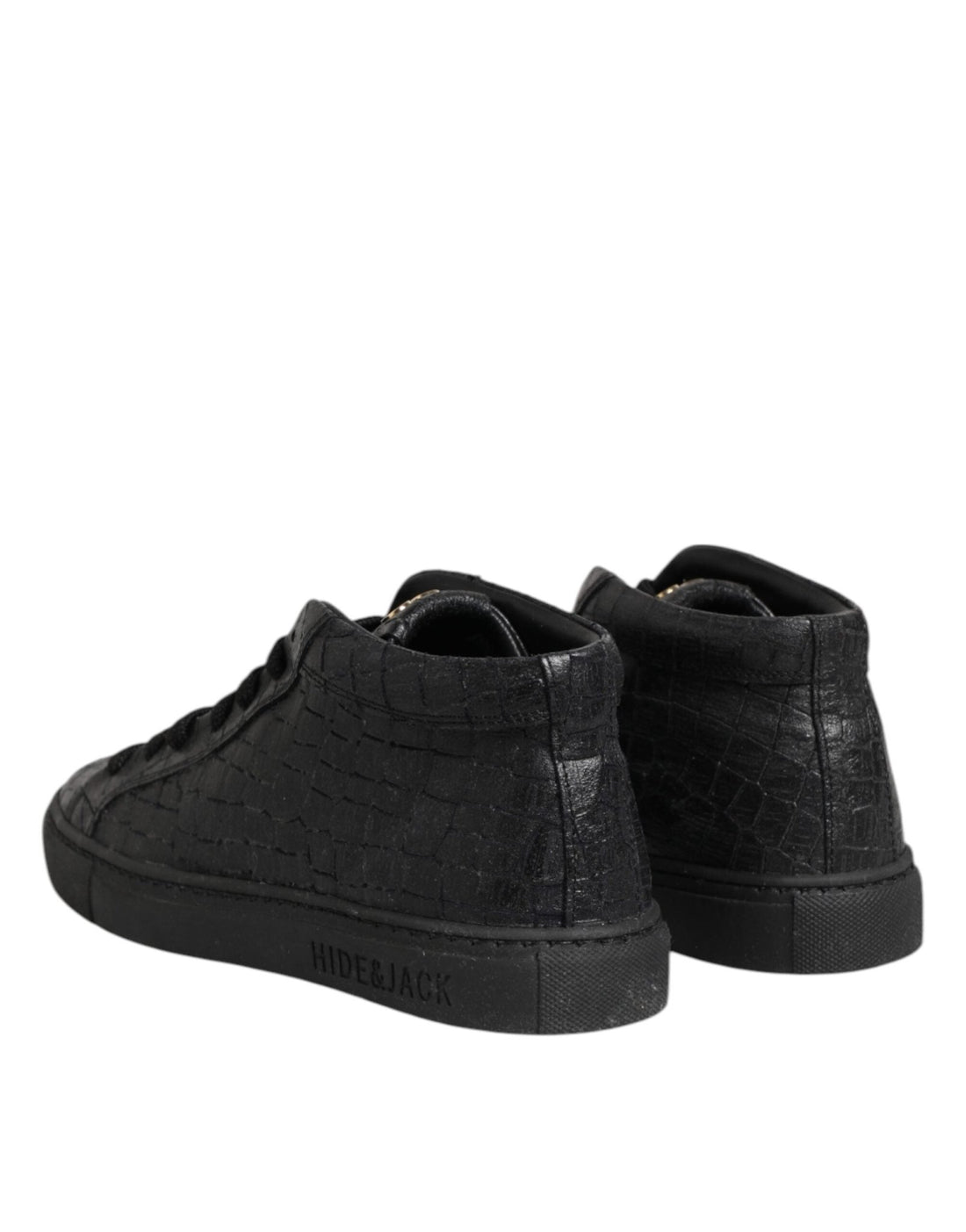 HIDE & JACK Black Leather Lace Up Mid Top Sneakers Shoes - RIMODA