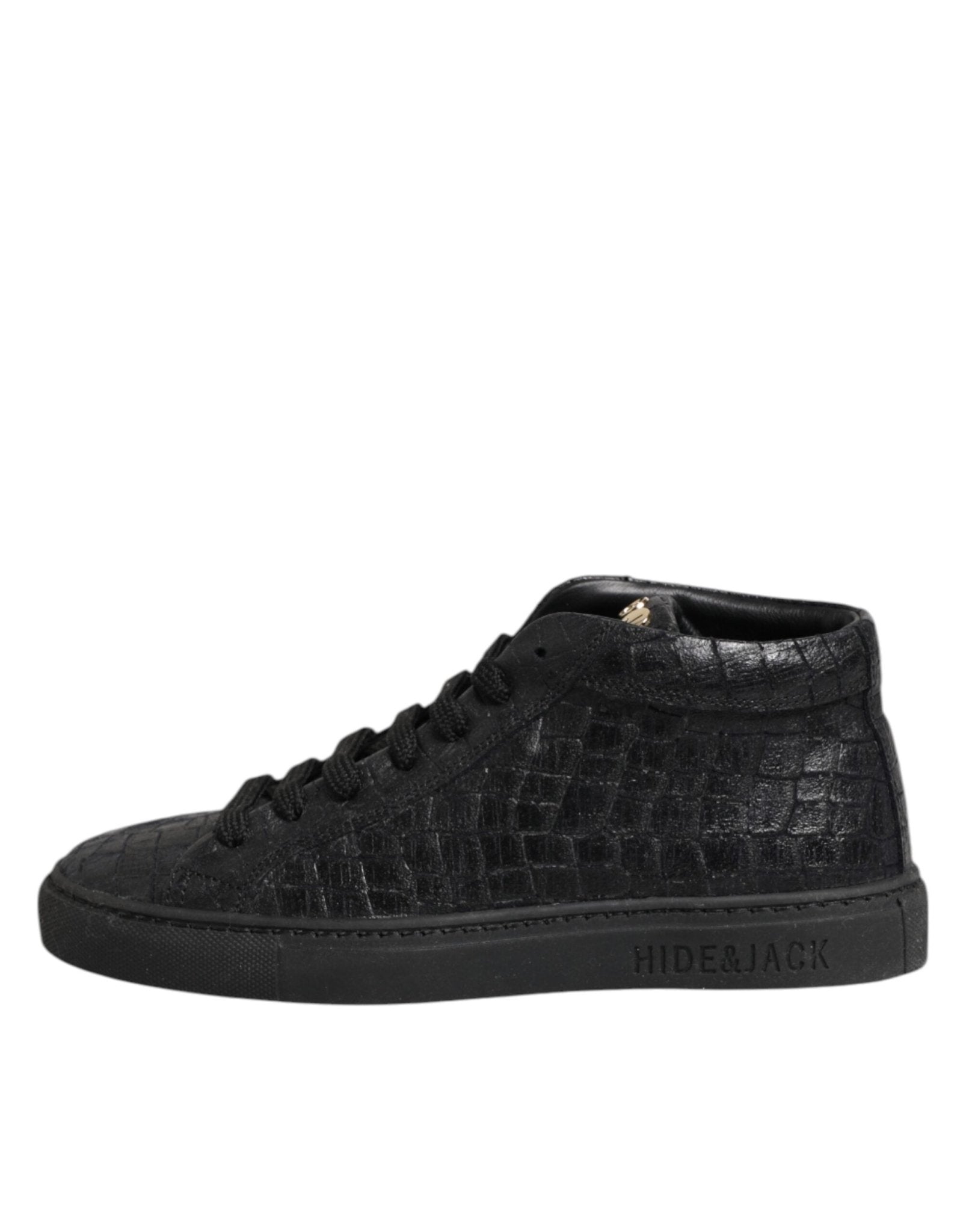 HIDE & JACK Black Leather Lace Up Mid Top Sneakers Shoes - RIMODA