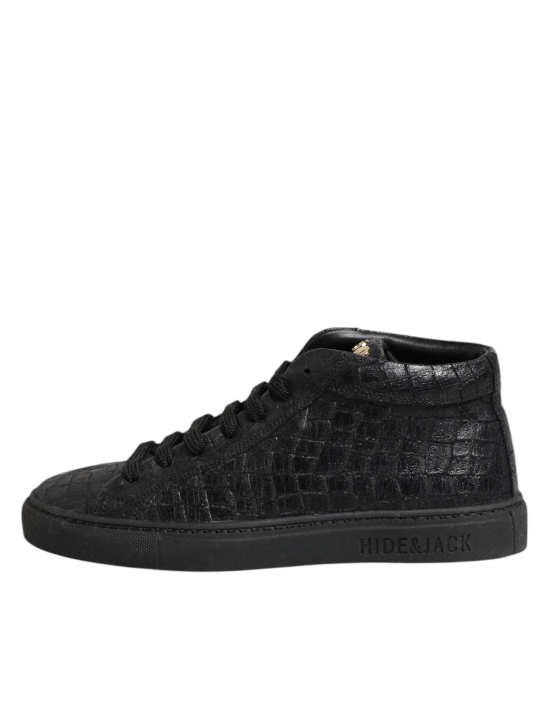 HIDE & JACK Black Leather Lace Up Mid Top Sneakers Shoes - RIMODA