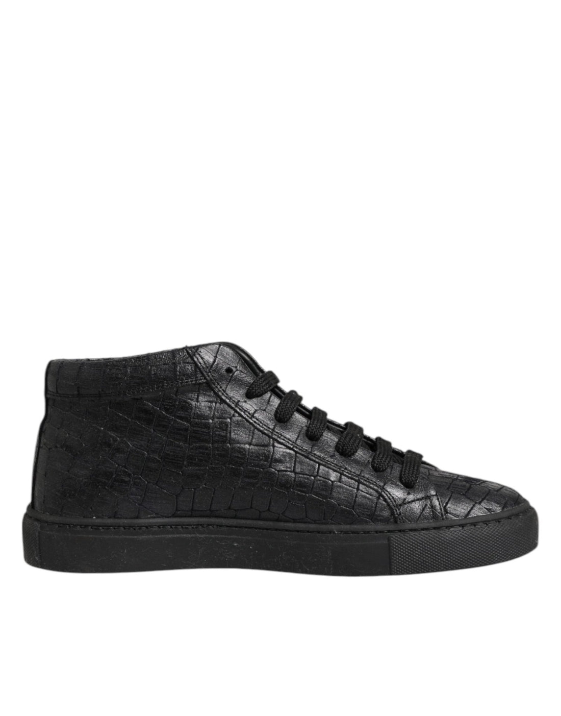 HIDE & JACK Black Leather Lace Up Mid Top Sneakers Shoes - RIMODA