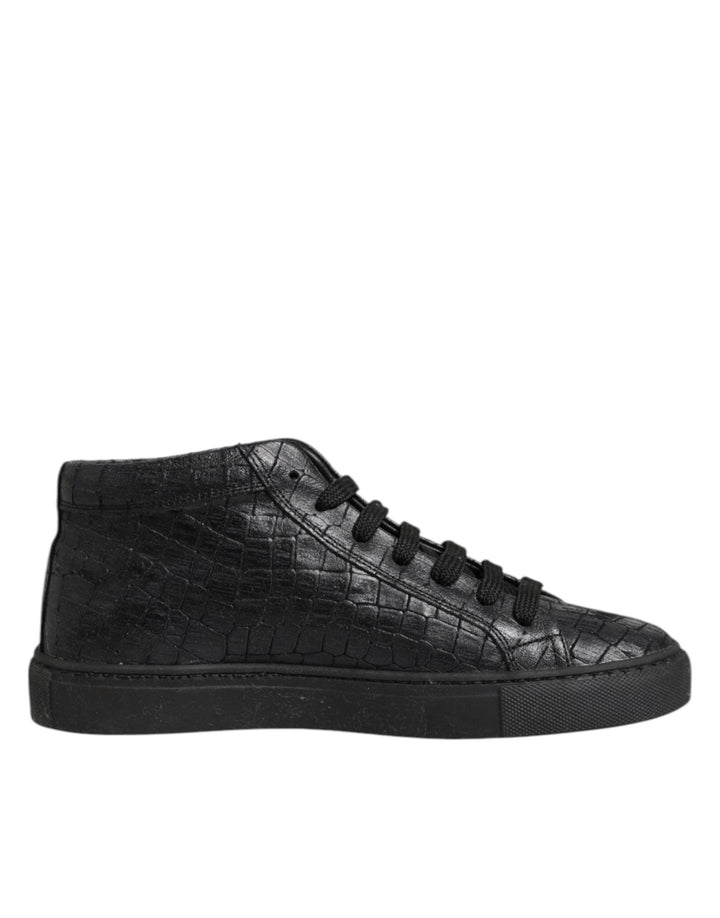 HIDE & JACK Black Leather Lace Up Mid Top Sneakers Shoes - RIMODA