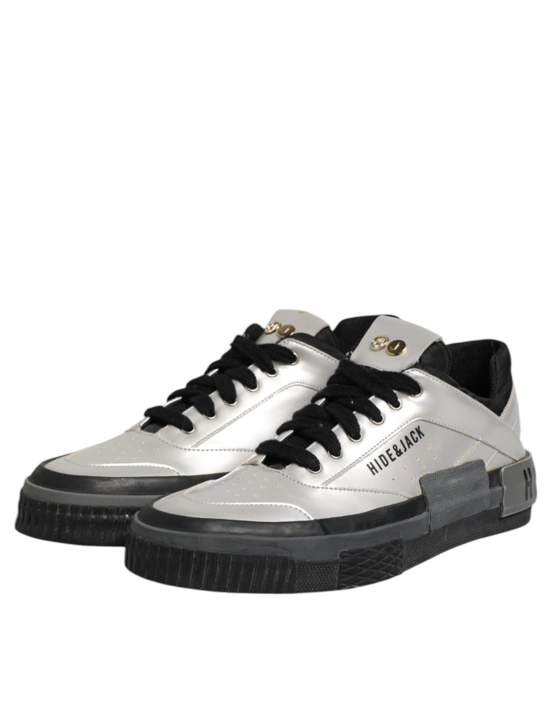 HIDE & JACK Silver Leather Lace Up Low Top Sneakers Shoes - RIMODA