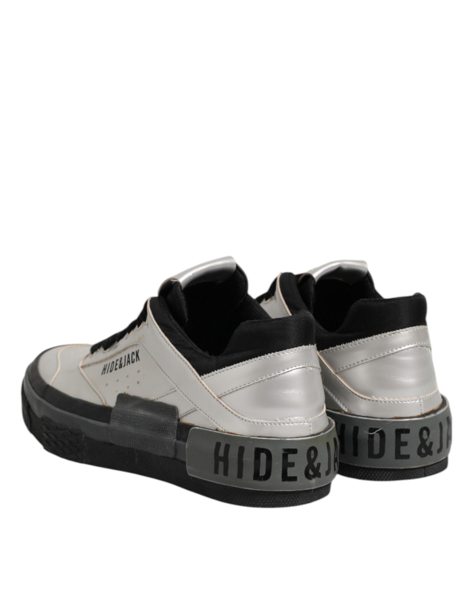 HIDE & JACK Silver Leather Lace Up Low Top Sneakers Shoes - RIMODA