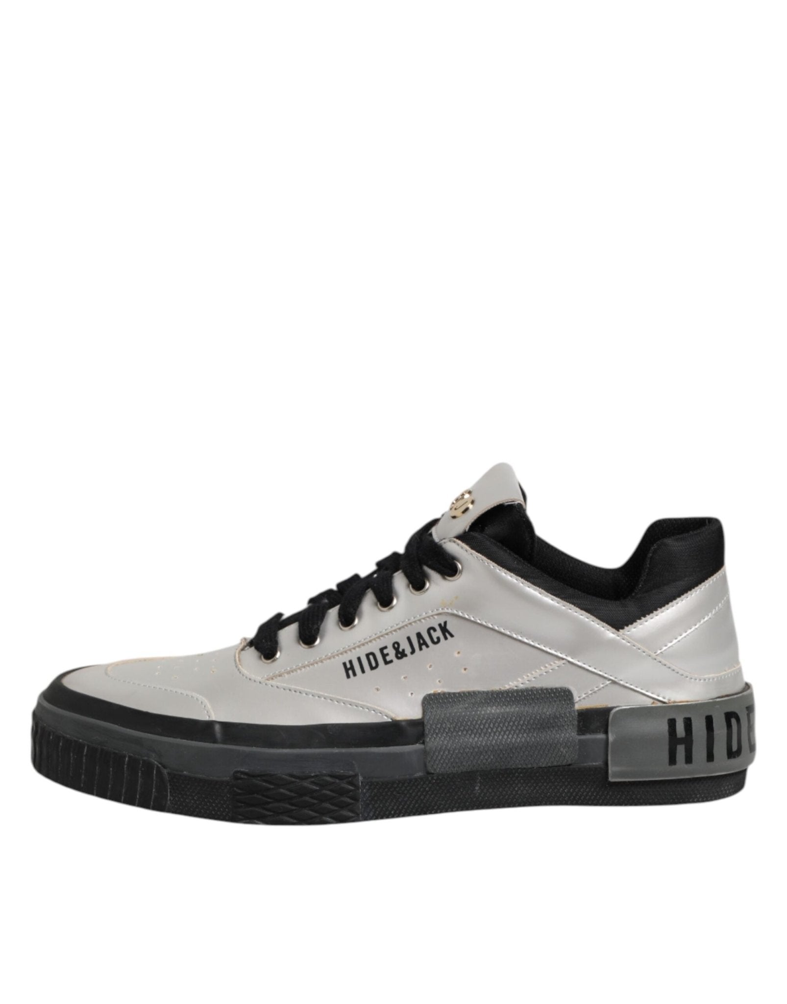 HIDE & JACK Silver Leather Lace Up Low Top Sneakers Shoes - RIMODA