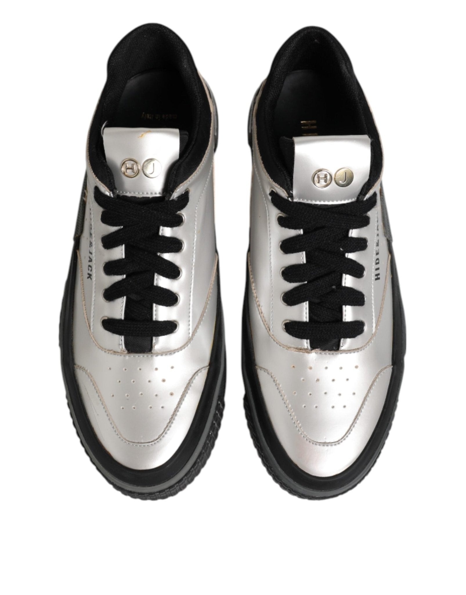 HIDE & JACK Silver Leather Lace Up Low Top Sneakers Shoes - RIMODA