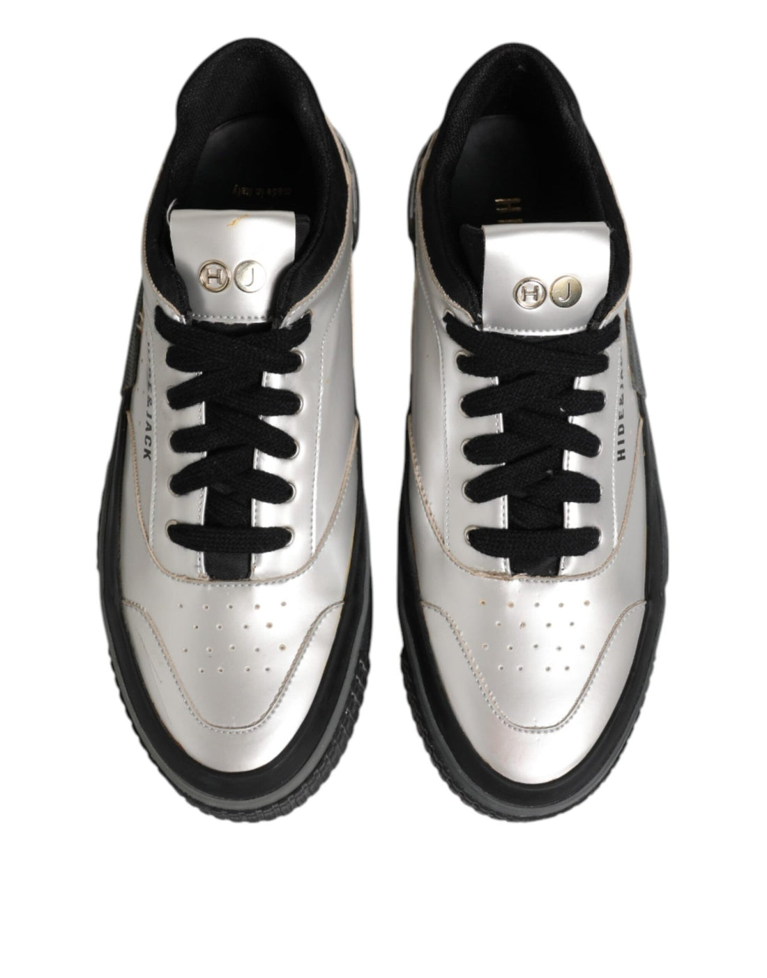 HIDE & JACK Silver Leather Lace Up Low Top Sneakers Shoes - RIMODA