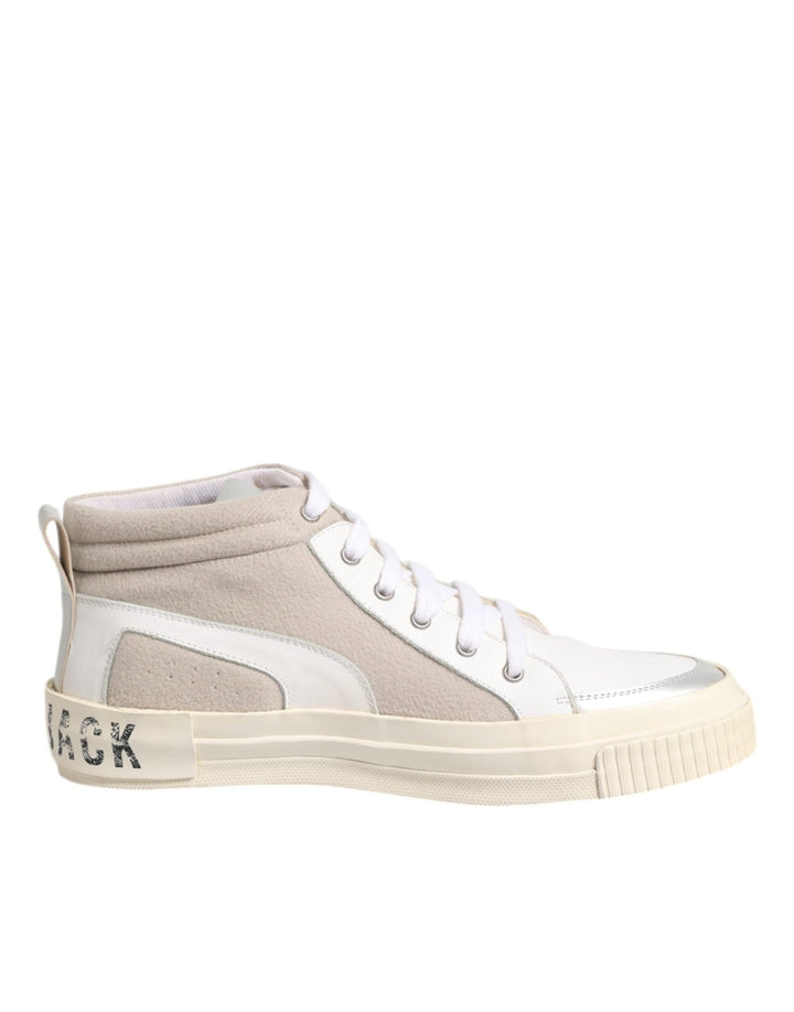 HIDE & JACK White Beige Lace Up Mid Top Casual Sneakers Shoes - RIMODA