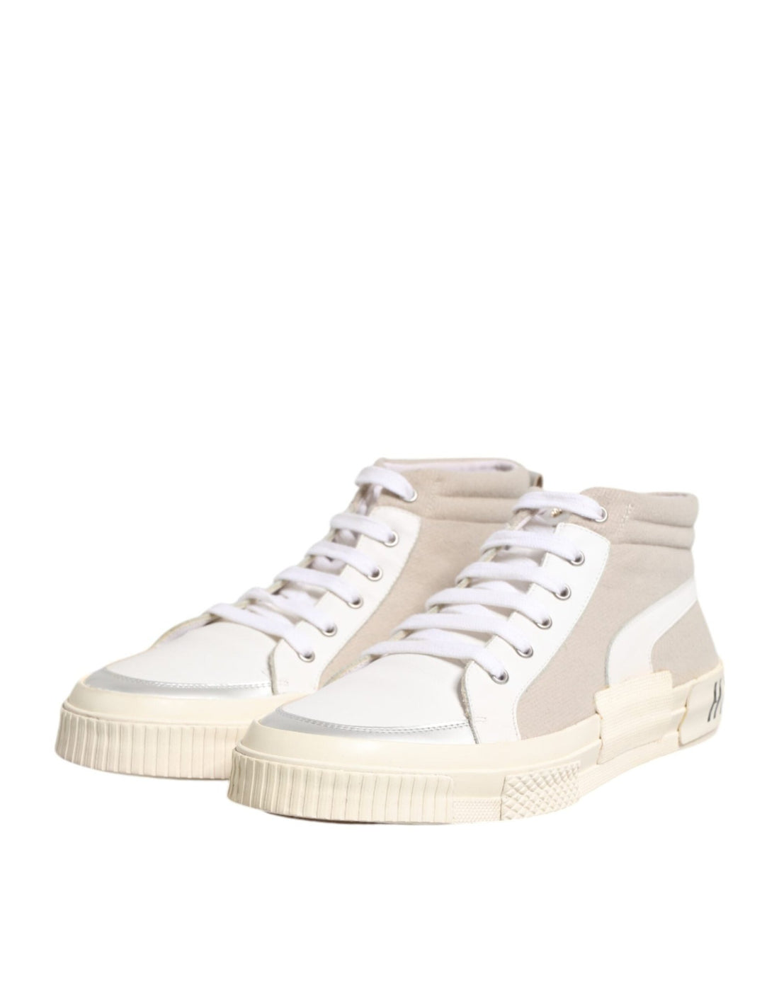 HIDE & JACK White Beige Lace Up Mid Top Casual Sneakers Shoes - RIMODA