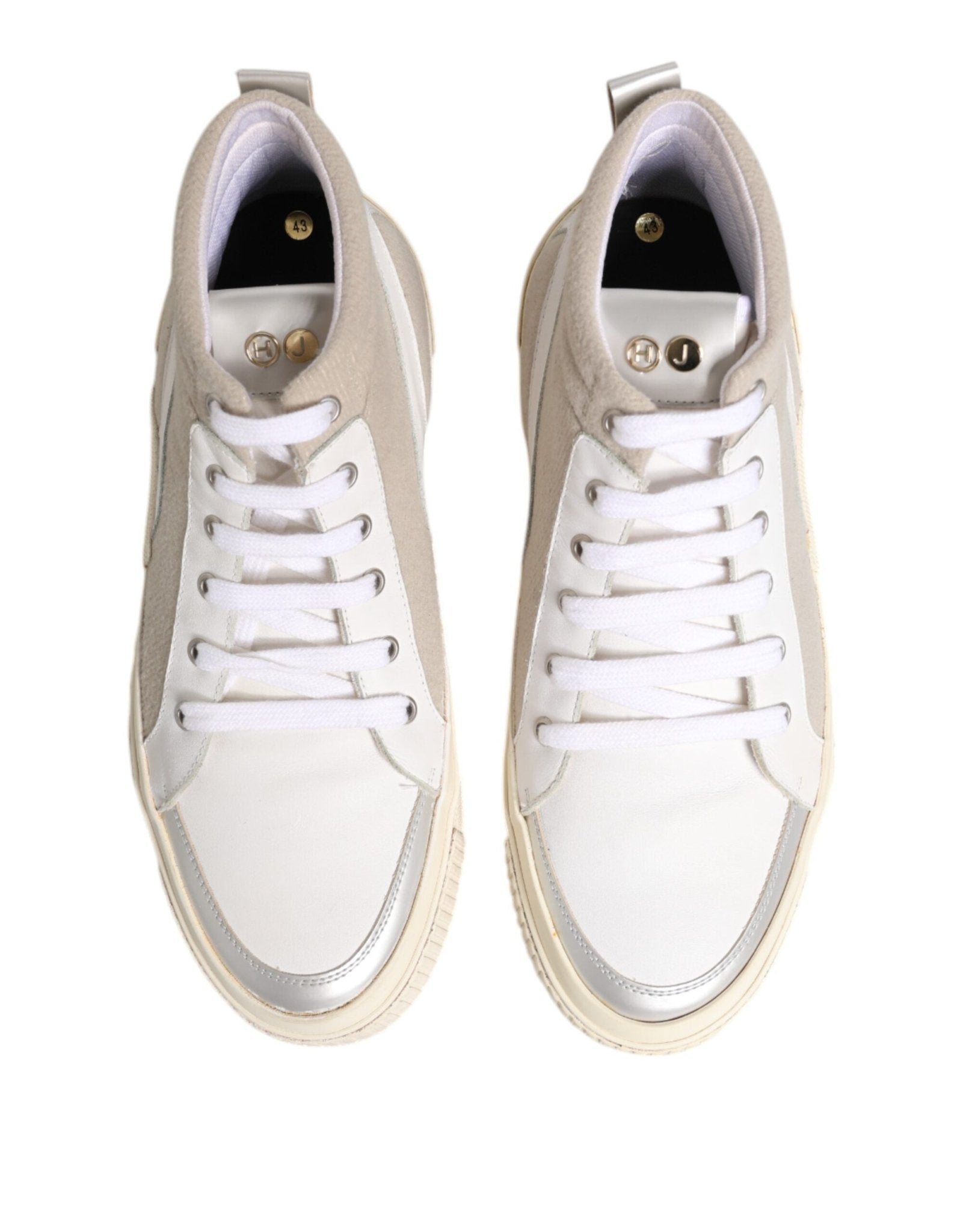 HIDE & JACK White Beige Lace Up Mid Top Casual Sneakers Shoes - RIMODA