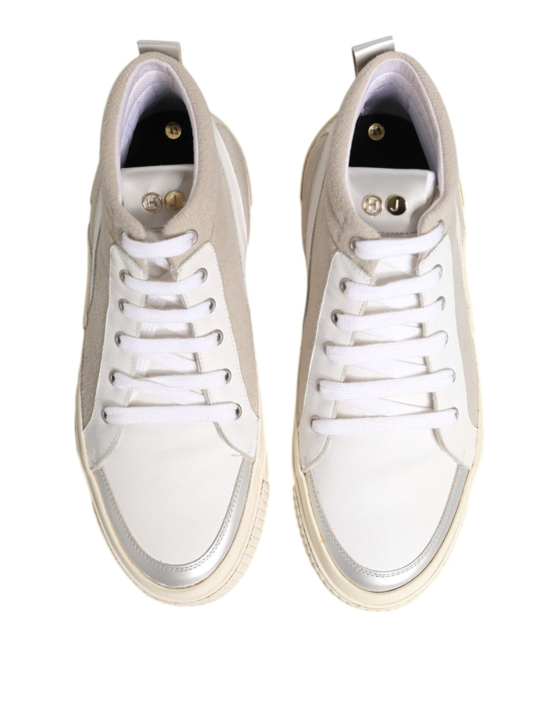 HIDE & JACK White Beige Lace Up Mid Top Casual Sneakers Shoes - RIMODA