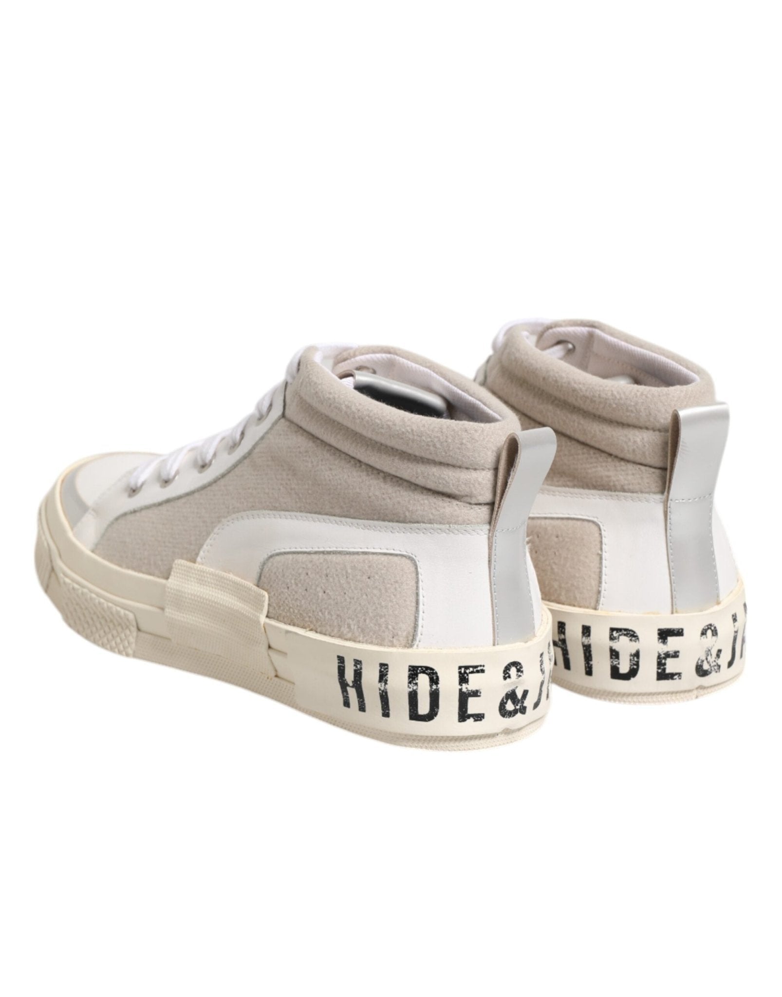 HIDE & JACK White Beige Lace Up Mid Top Casual Sneakers Shoes - RIMODA