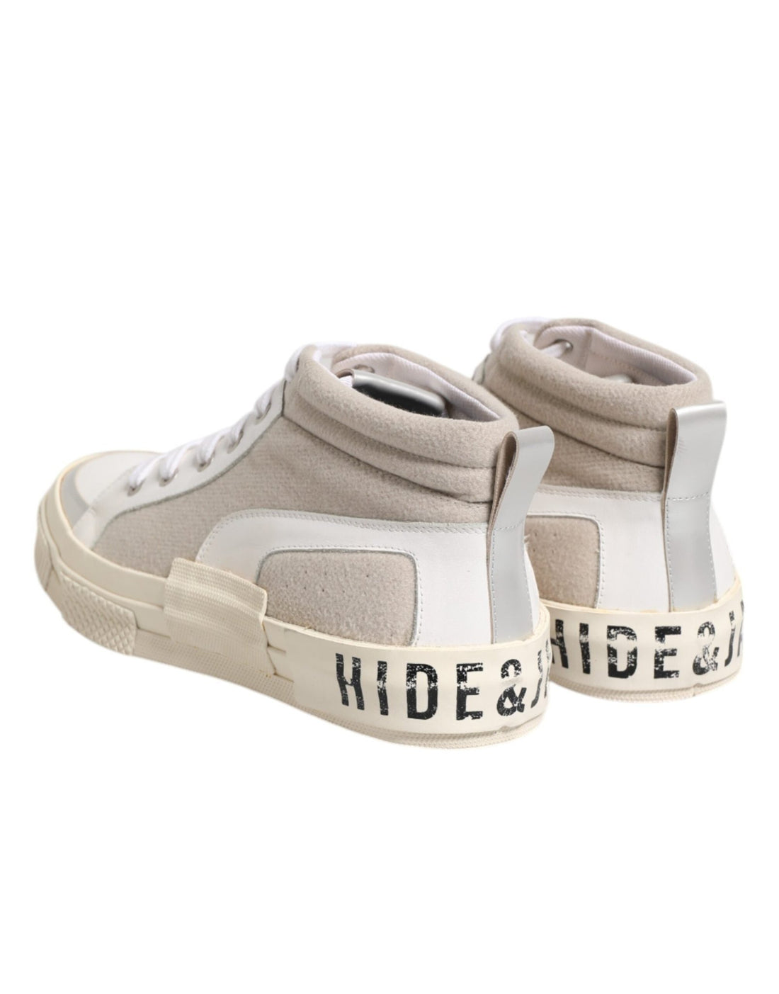 HIDE & JACK White Beige Lace Up Mid Top Casual Sneakers Shoes - RIMODA