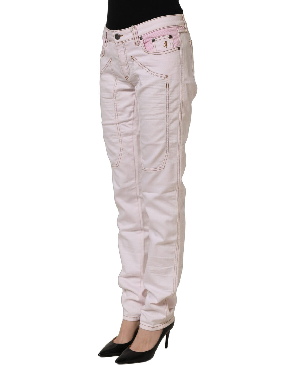 Jeckerson Light Pink Cotton Mid Waist Denim Trouser Jeans - RIMODA