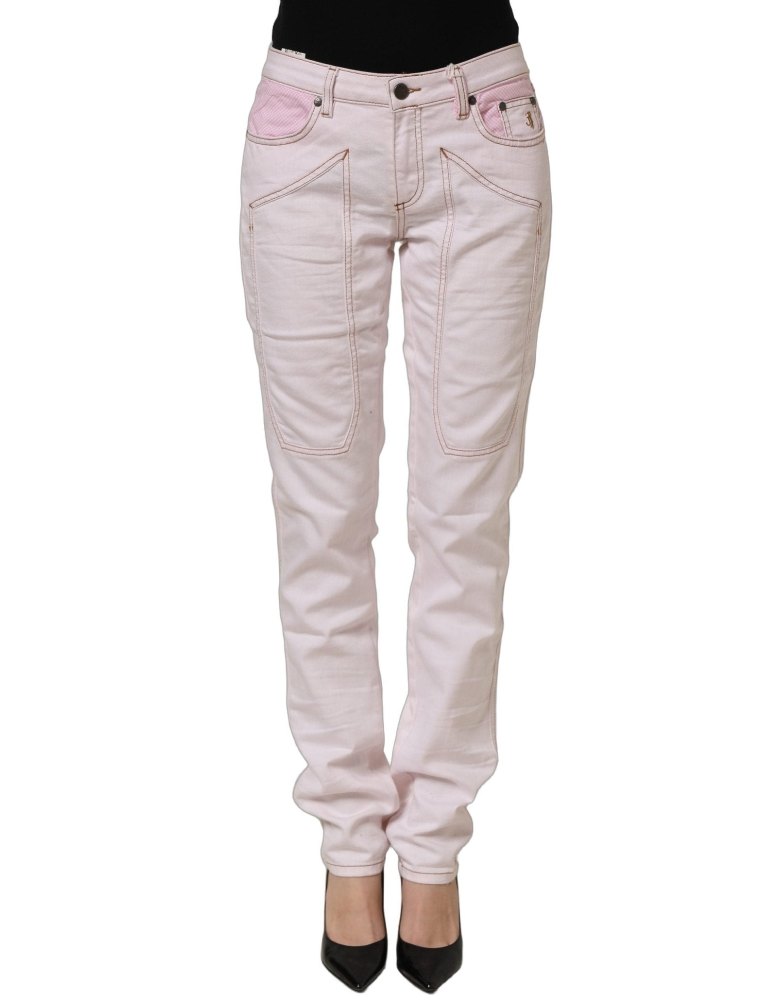 Jeckerson Light Pink Cotton Mid Waist Denim Trouser Jeans - RIMODA