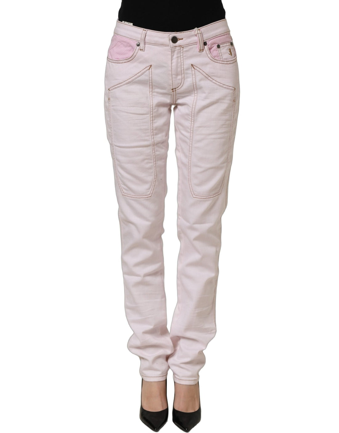 Jeckerson Light Pink Cotton Mid Waist Denim Trouser Jeans - RIMODA