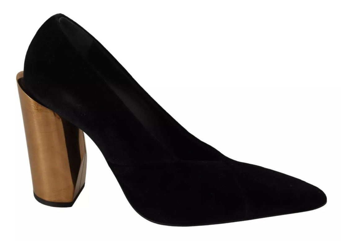Jil Sander Black Leather Suede Block Heels Pumps Shoes - RIMODA