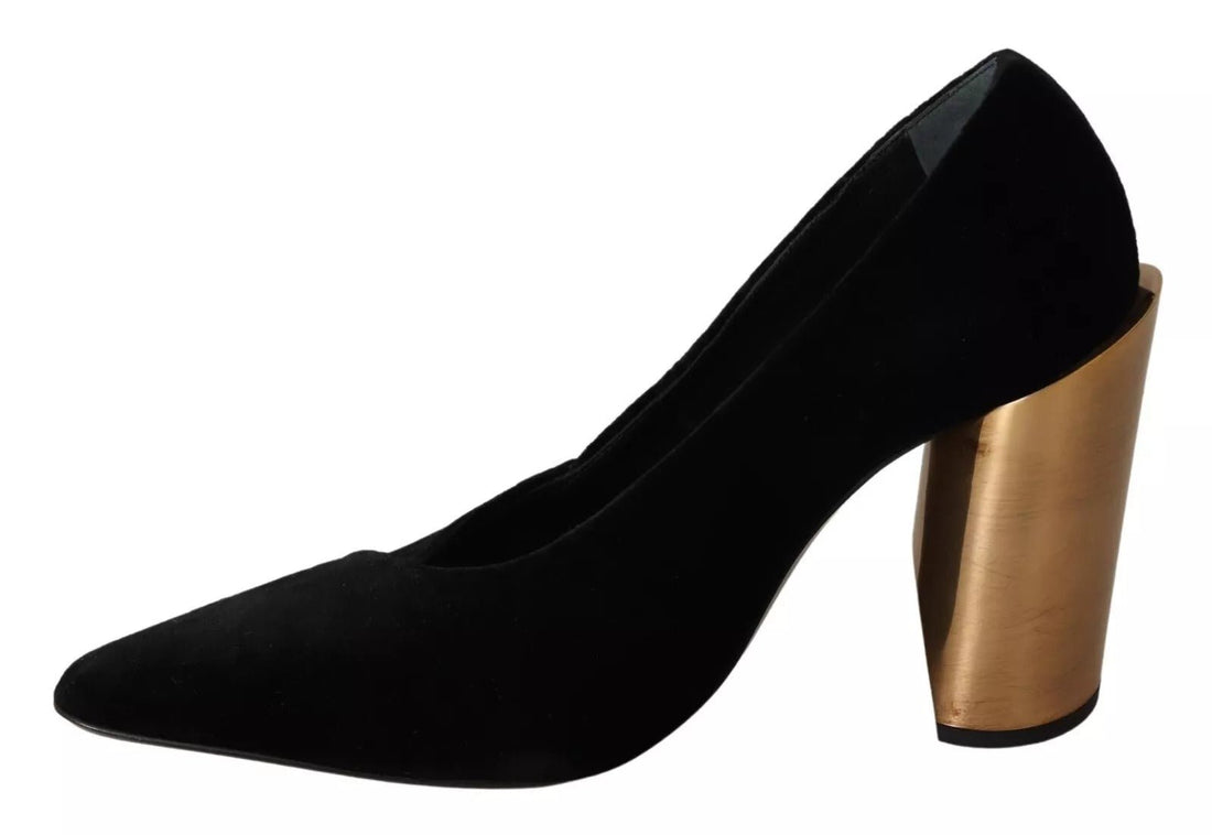 Jil Sander Black Leather Suede Block Heels Pumps Shoes - RIMODA