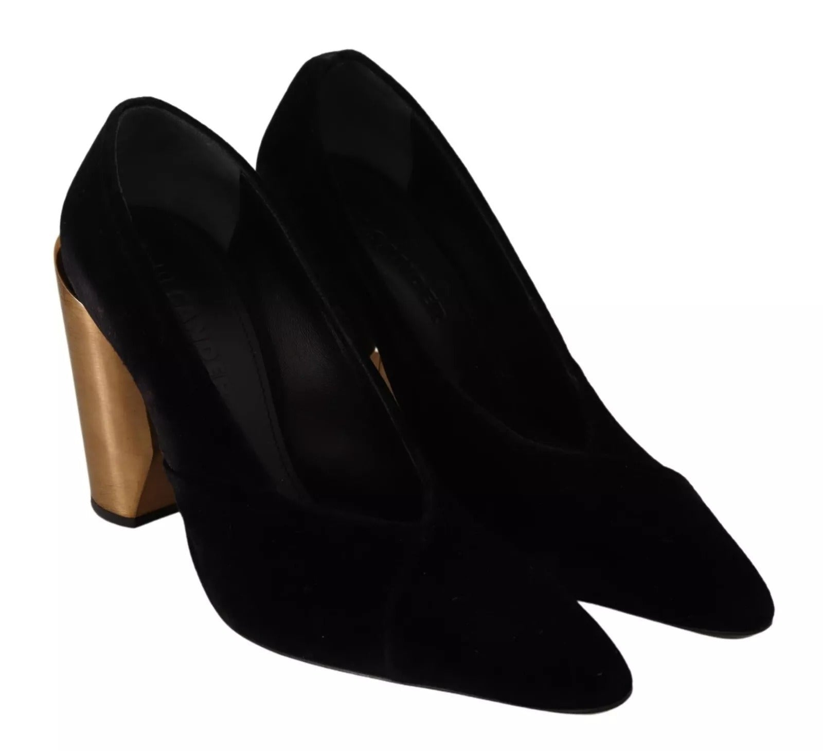 Jil Sander Black Leather Suede Block Heels Pumps Shoes - RIMODA