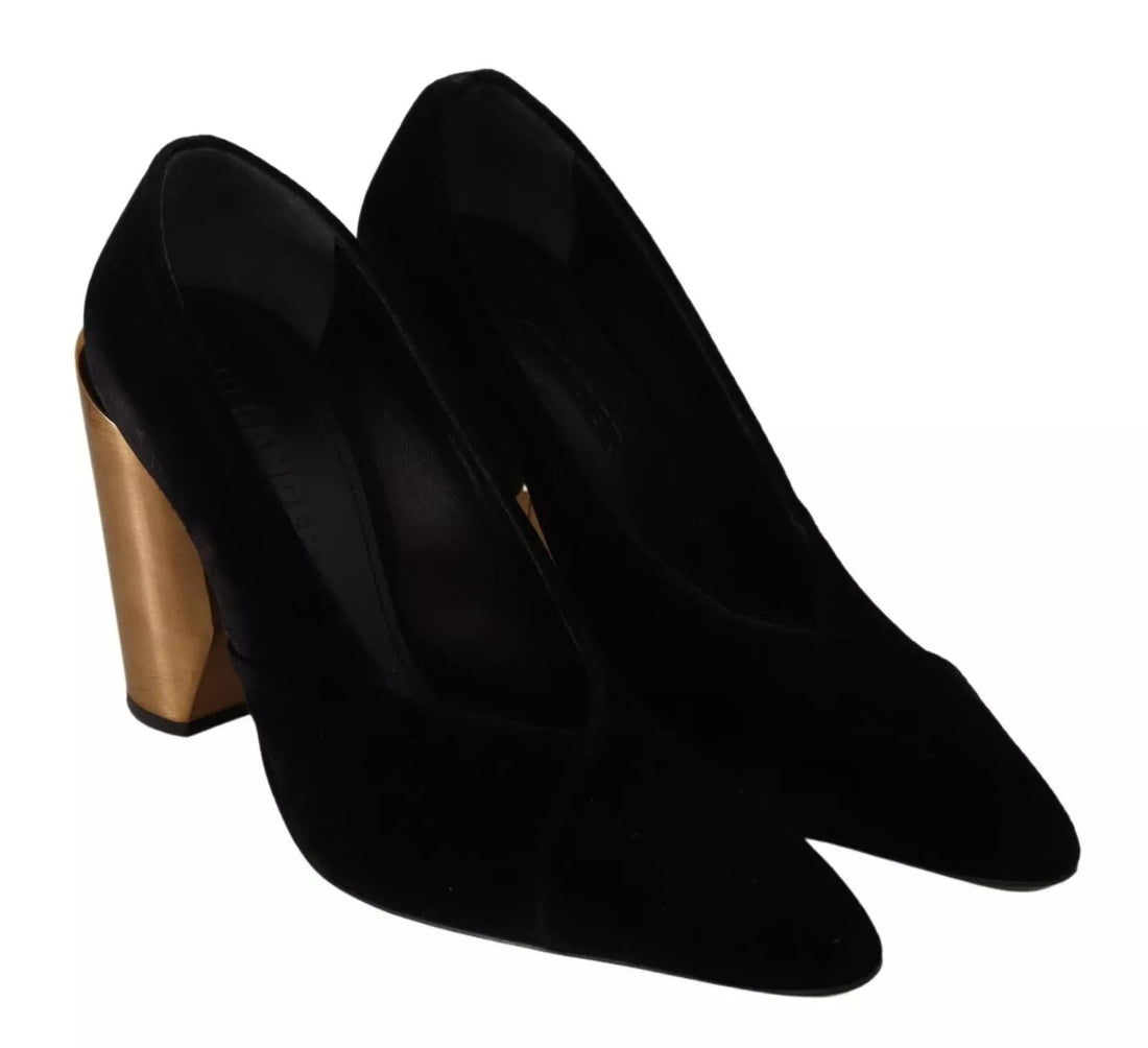 Jil Sander Black Leather Suede Block Heels Pumps Shoes - RIMODA