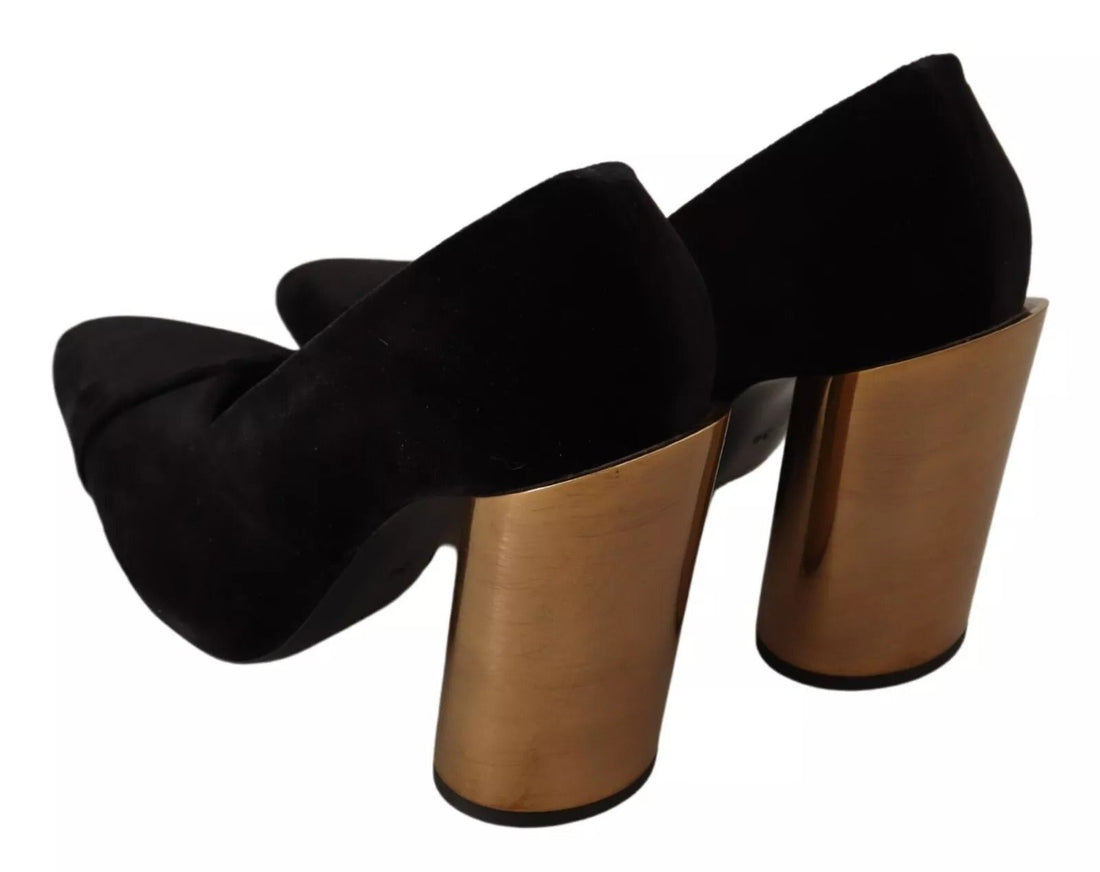 Jil Sander Black Leather Suede Block Heels Pumps Shoes - RIMODA