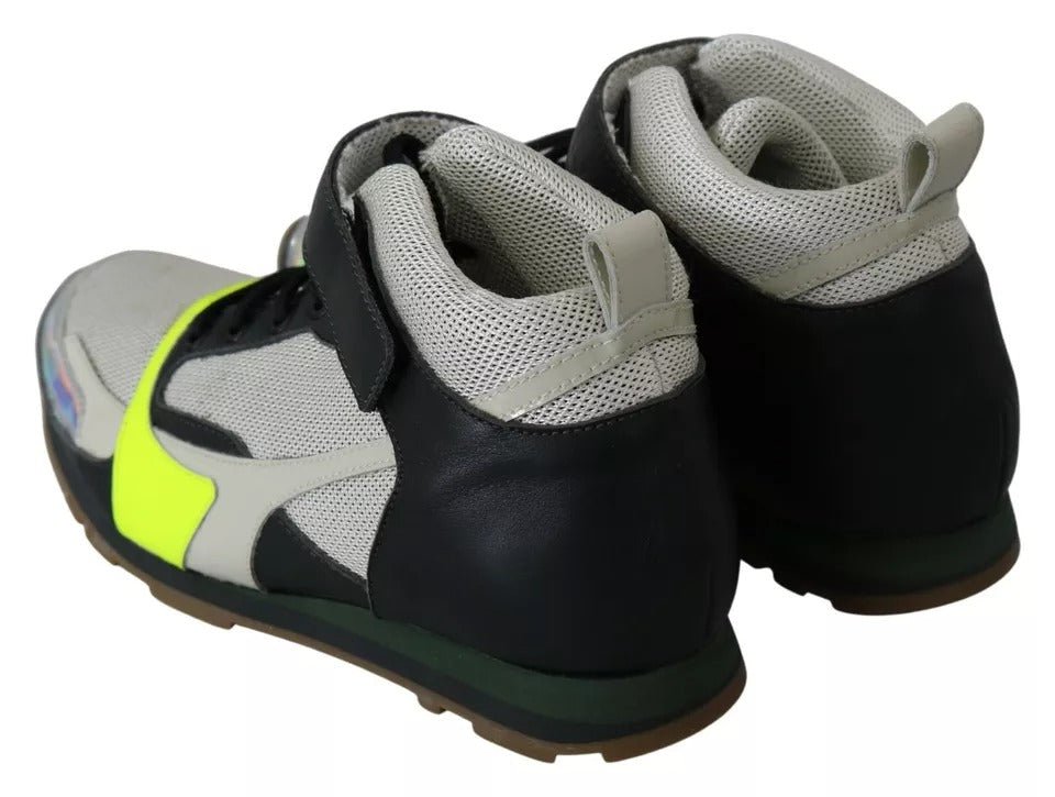 Jil Sander Fog Gray Neon Green Black Lace-Up Strap Shoes - RIMODA