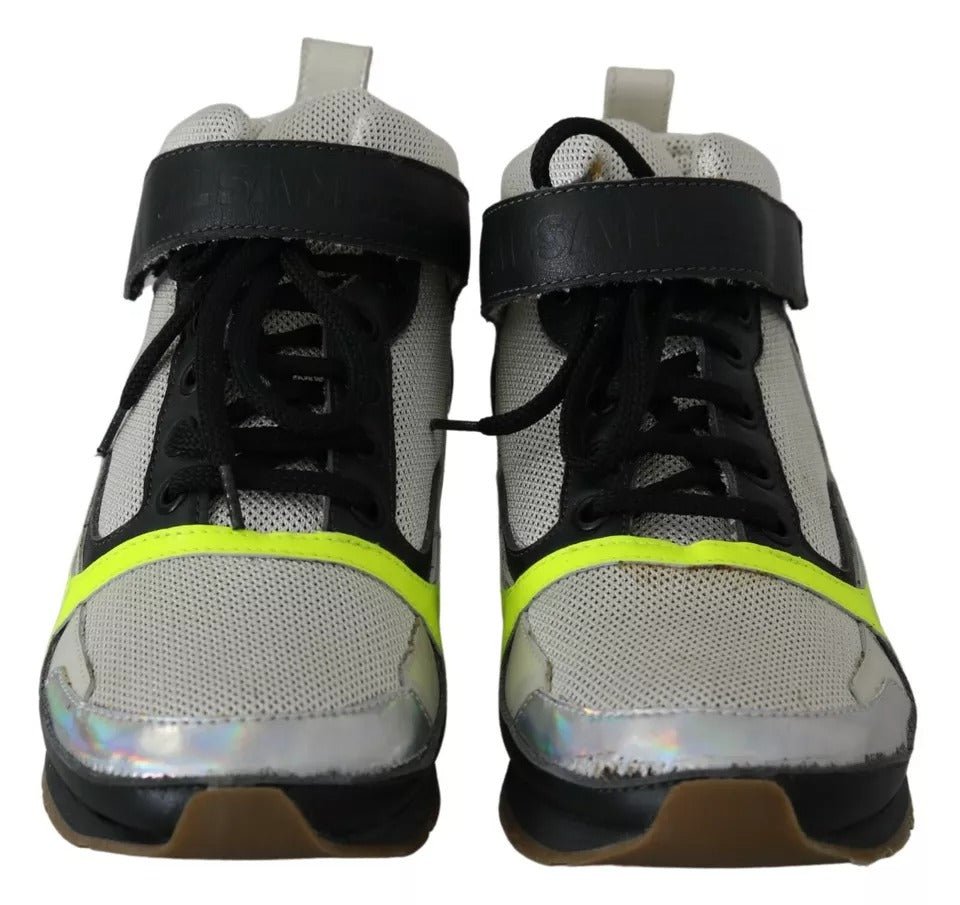 Jil Sander Fog Gray Neon Green Black Lace-Up Strap Shoes - RIMODA