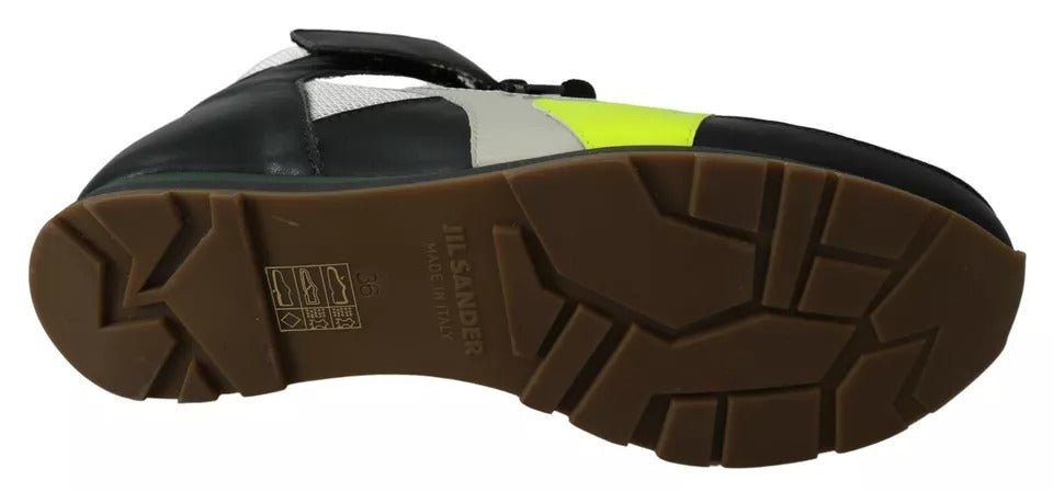 Jil Sander Fog Gray Neon Green Black Lace-Up Strap Shoes - RIMODA