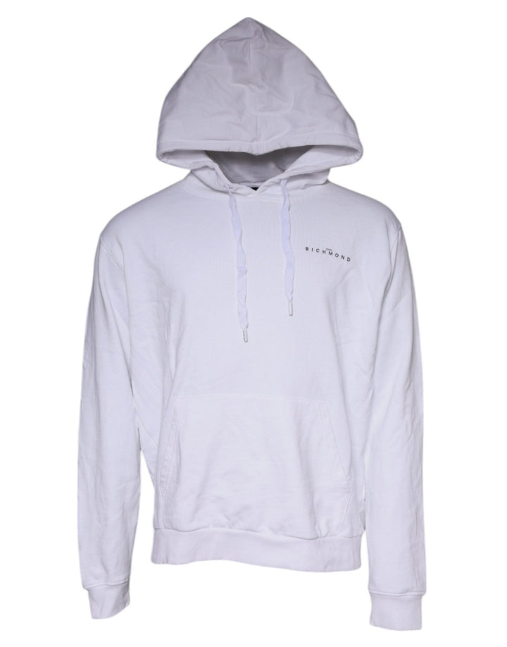 John Richmond White Logo Cotton Hooded Sweatshirt Sweater - RIMODA