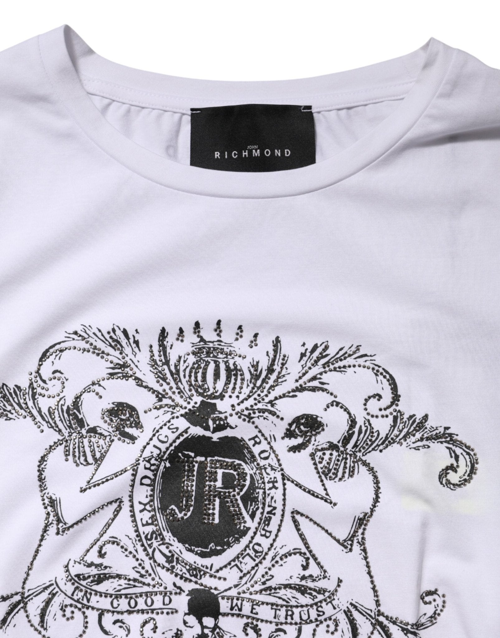 John Richmond White Printed Cotton Stretch Crew Neck T-shirt - RIMODA