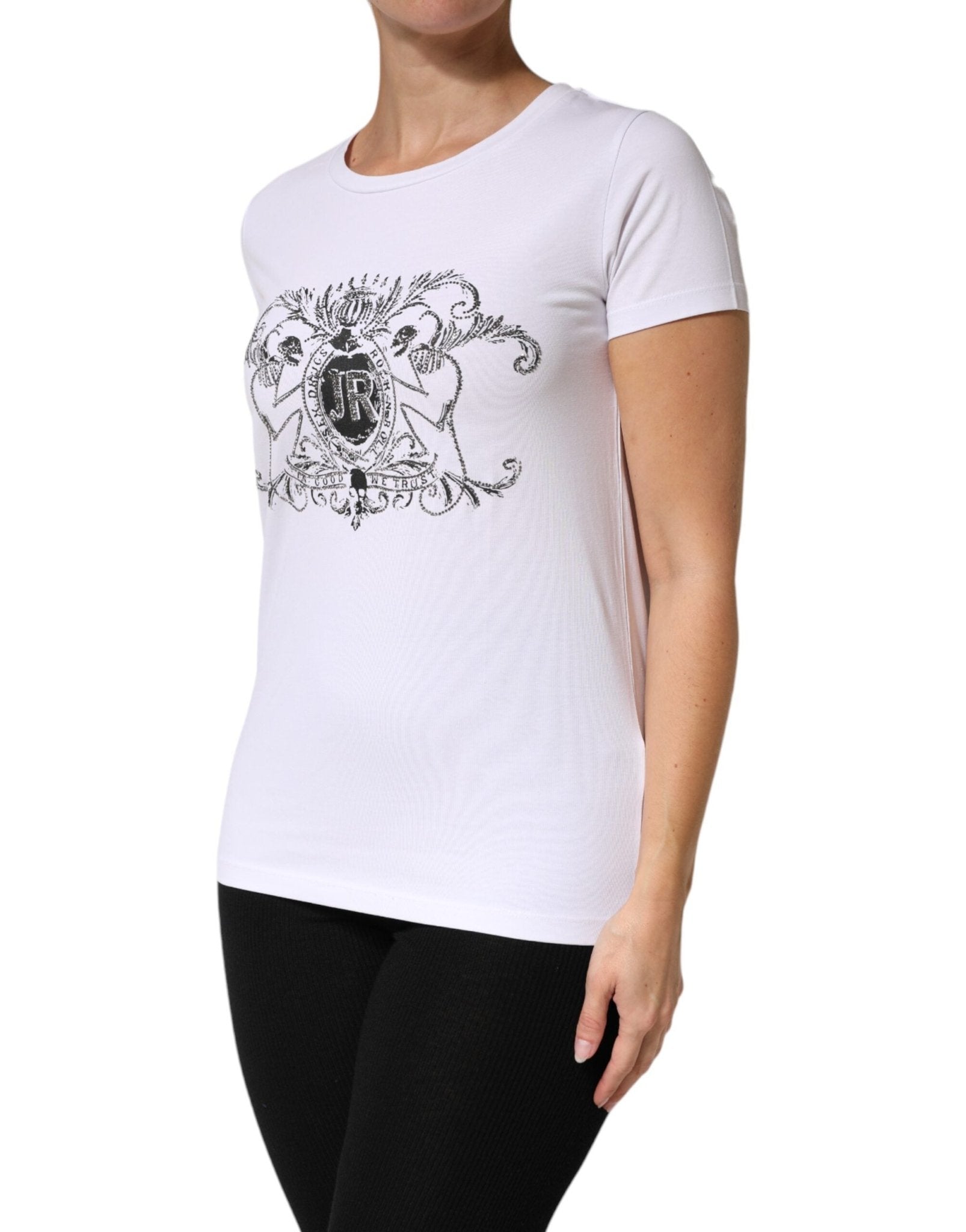 John Richmond White Printed Cotton Stretch Crew Neck T-shirt - RIMODA