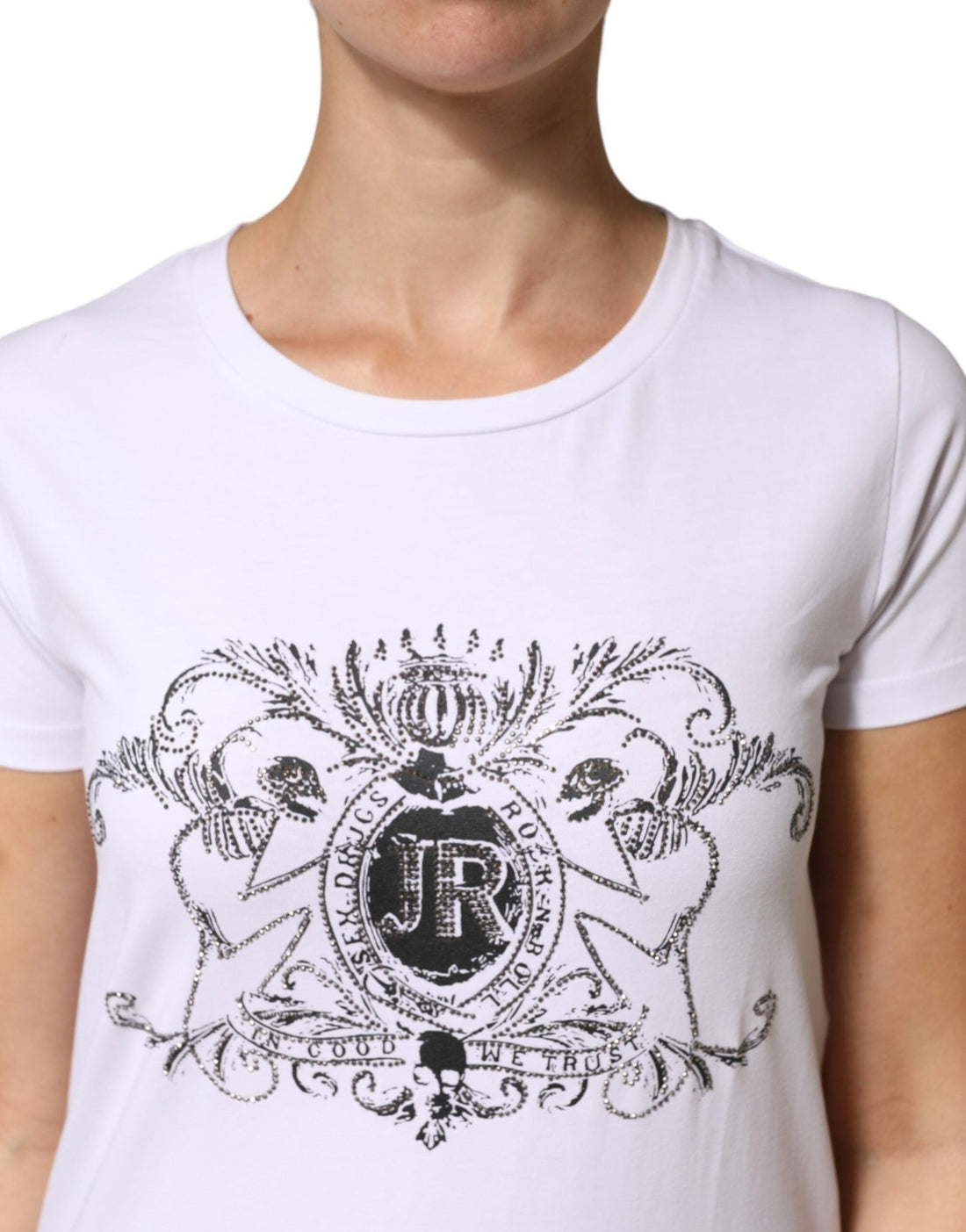 John Richmond White Printed Cotton Stretch Crew Neck T-shirt - RIMODA