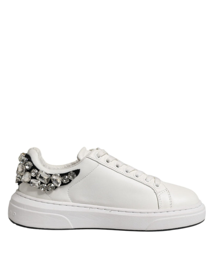 John Richmond White Rhinestone Embellished Sneakers Shoes - RIMODA