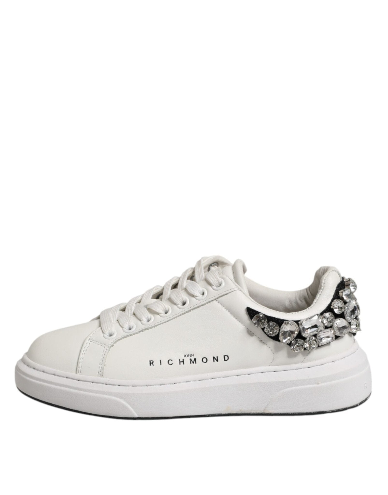 John Richmond White Rhinestone Embellished Sneakers Shoes - RIMODA