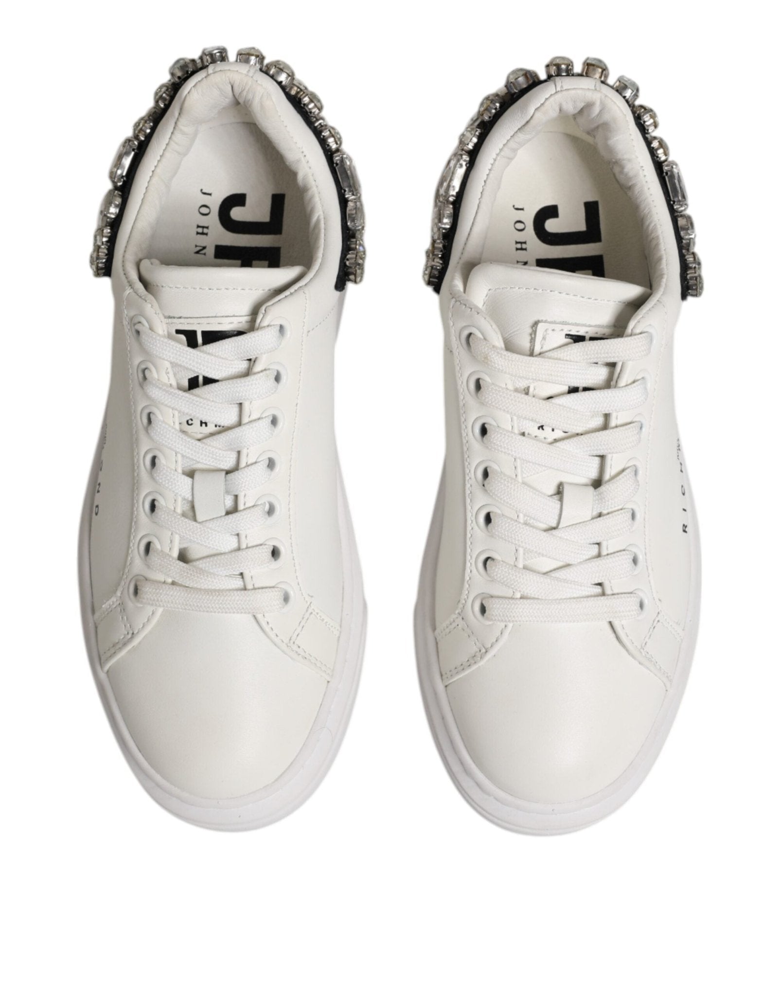 John Richmond White Rhinestone Embellished Sneakers Shoes - RIMODA