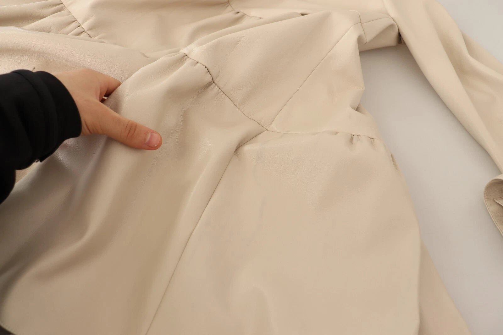 Jucca Leather Beige Long Sleeves Collared A-line Mini Dress - RIMODA