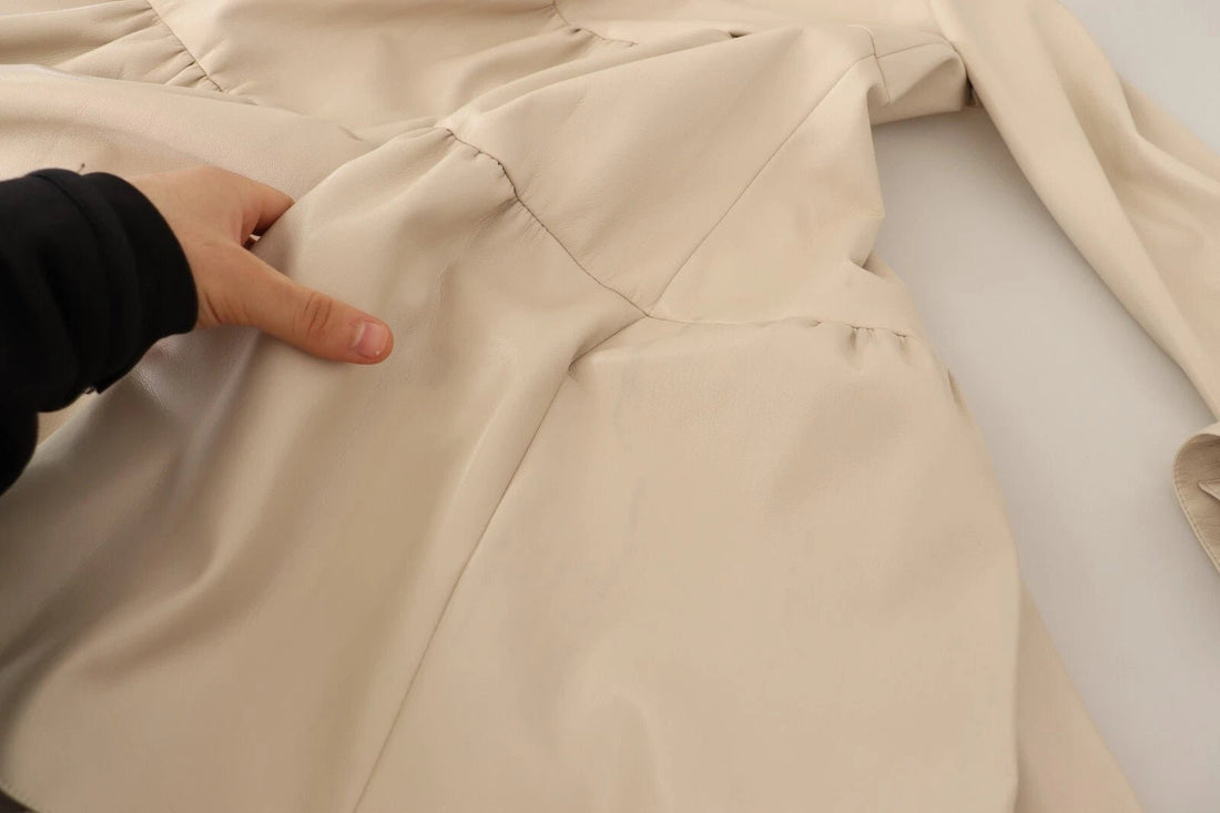 Jucca Leather Beige Long Sleeves Collared A-line Mini Dress - RIMODA
