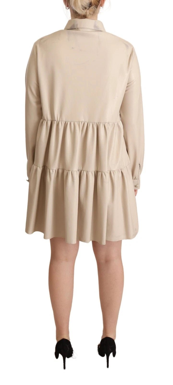 Jucca Leather Beige Long Sleeves Collared A-line Mini Dress - RIMODA