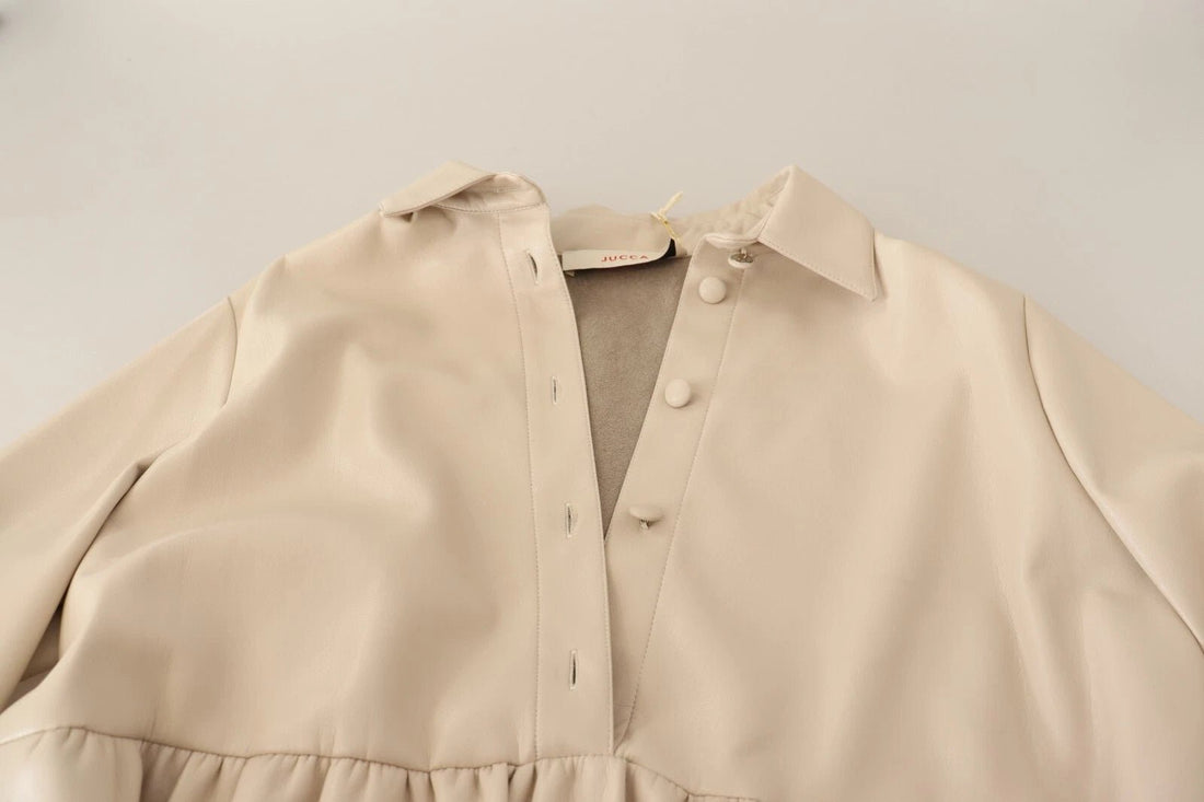 Jucca Leather Beige Long Sleeves Collared A-line Mini Dress - RIMODA