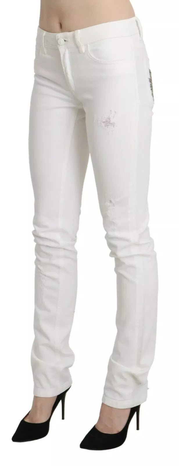 Just Cavalli White Cotton Slim Fit Mid Waist Skinny Trouser Jeans - RIMODA