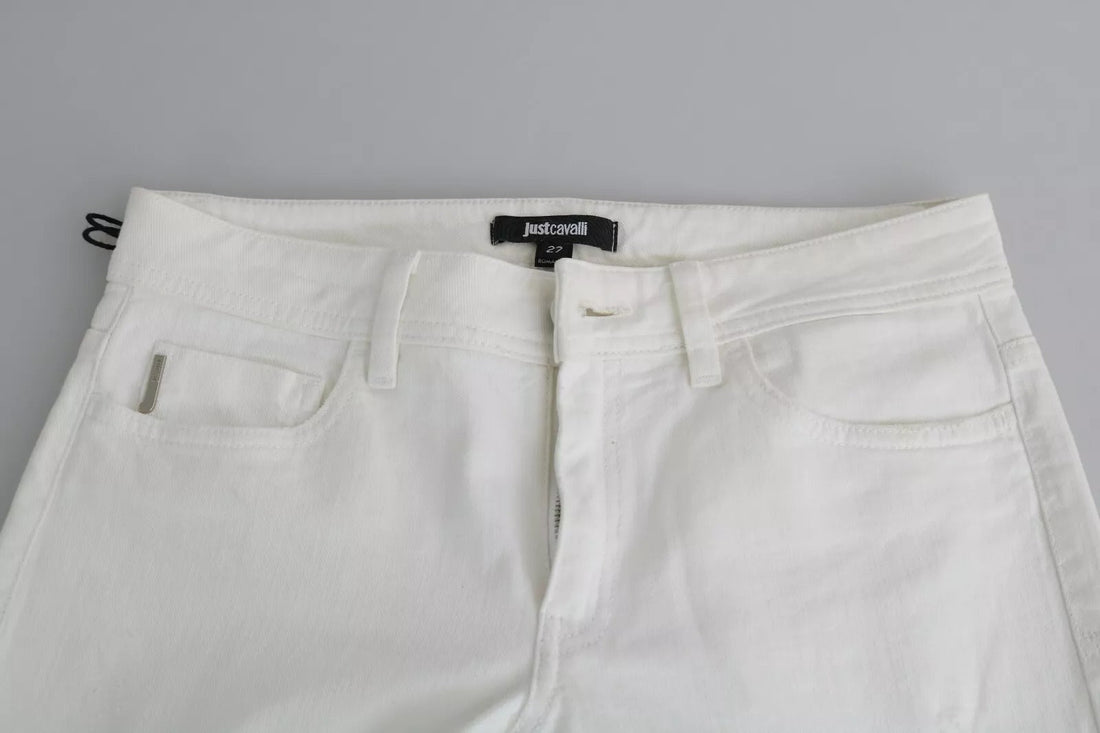 Just Cavalli White Cotton Slim Fit Mid Waist Skinny Trouser Jeans - RIMODA