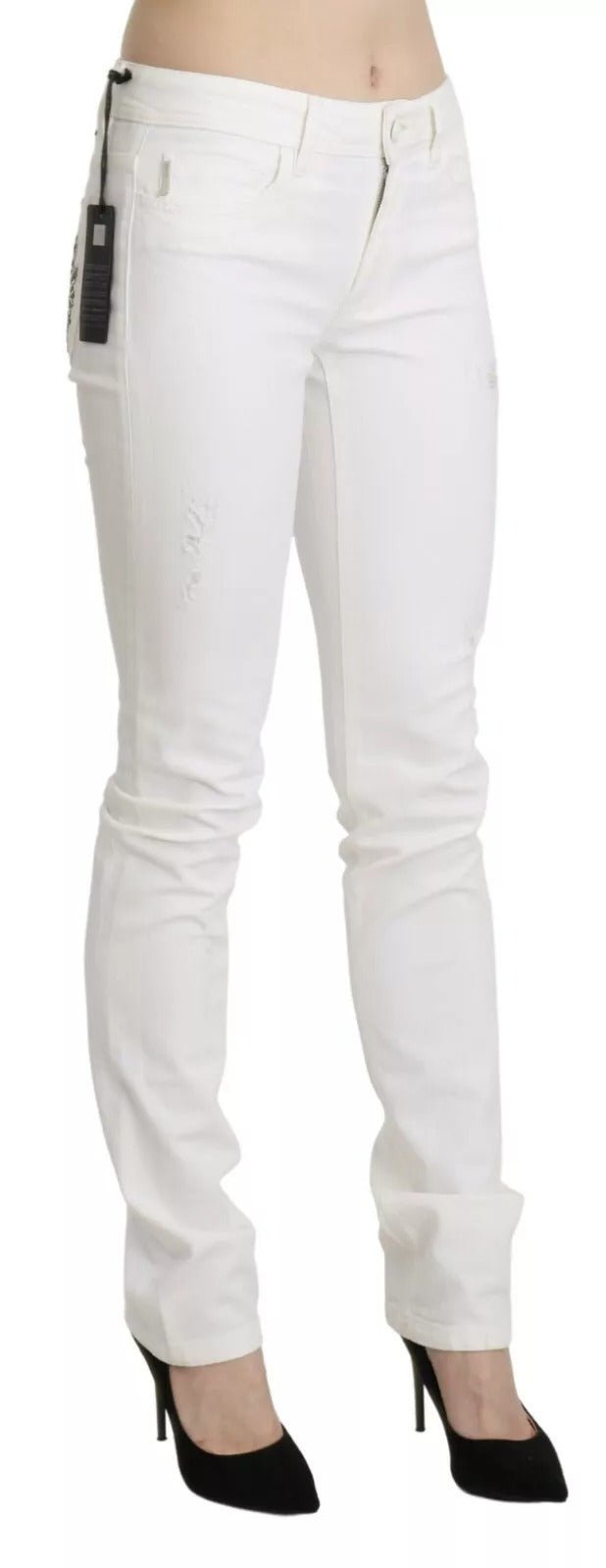 Just Cavalli White Cotton Slim Fit Mid Waist Skinny Trouser Jeans - RIMODA
