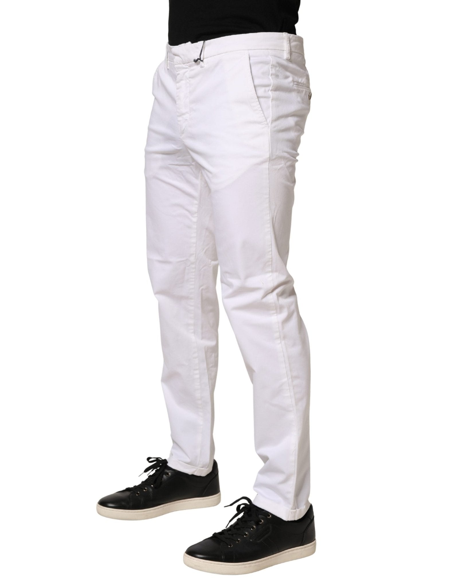 Kaos White Mid Waist Cotton Stretch Casual Men Trouser Pants - RIMODA