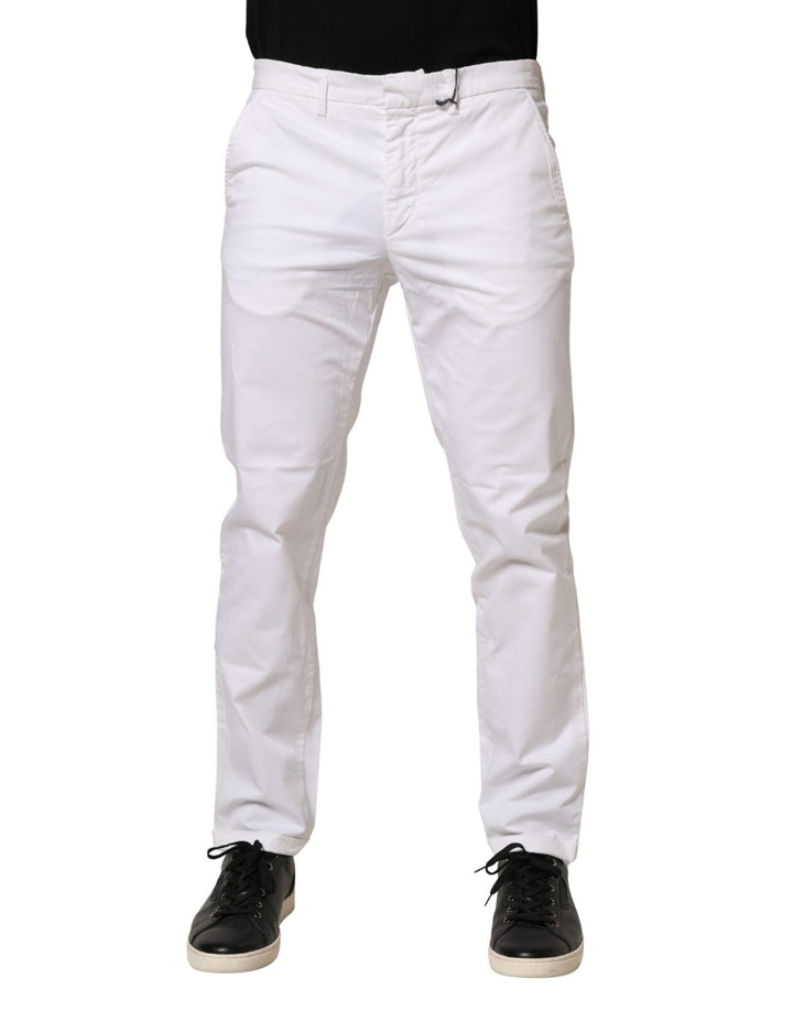 Kaos White Mid Waist Cotton Stretch Casual Men Trouser Pants - RIMODA